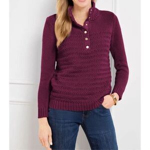 Talbots NWT TEXTURE STITCH SNAP MOCKNECK SWEATER sz L